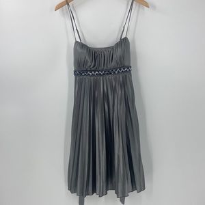 Silver grey pleated party dress pleated spaghetti strap sparkle detail